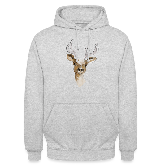 Unisex Hoodie "Hirsch in Aquarell" - Hellgrau meliert