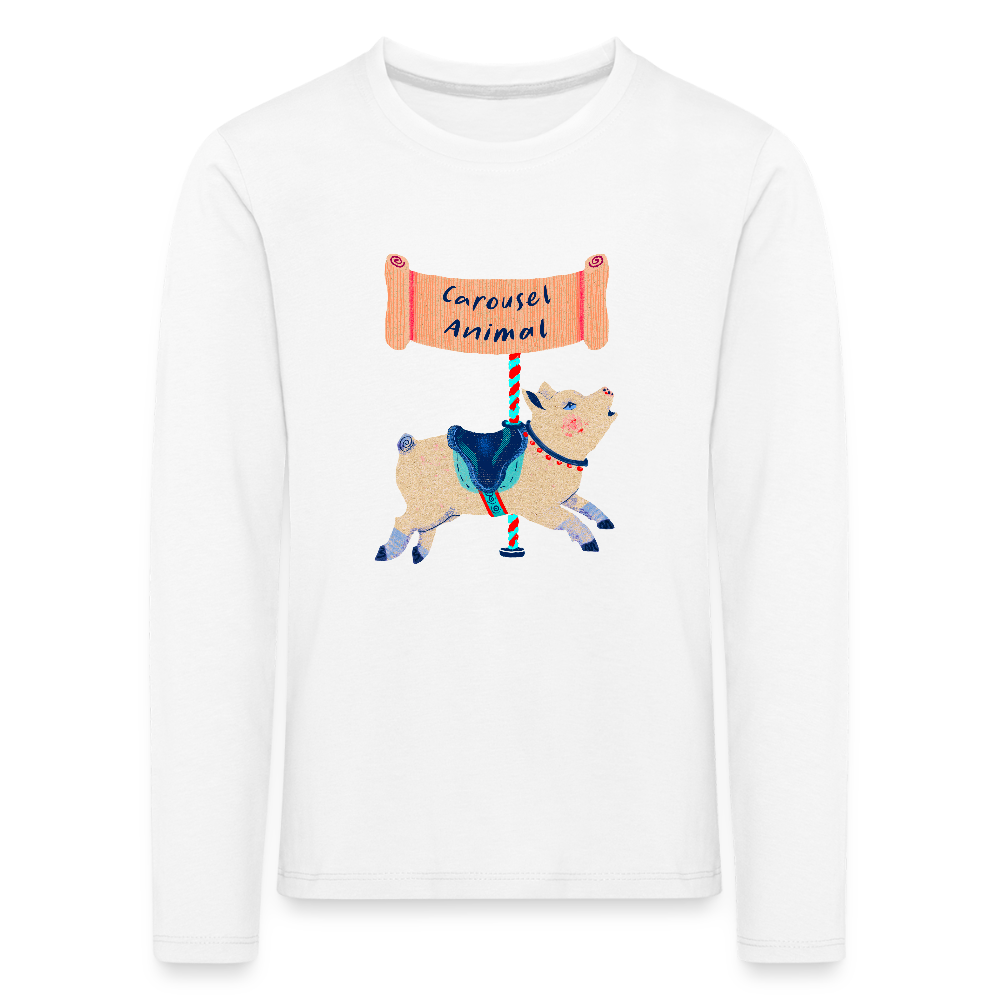 Kinder Premium Langarmshirt - “Carousel Animal” - Weiß