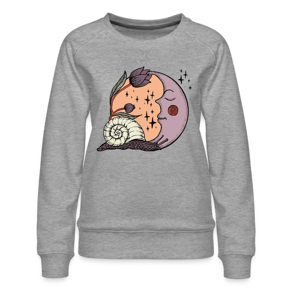 Frauen Premium Pullover - “Cottagecore_Schnecke und Mond” - Grau meliert