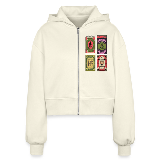 Frauen Oversized Cropped Kapuzenjacke - "Safety Matches" - Natur