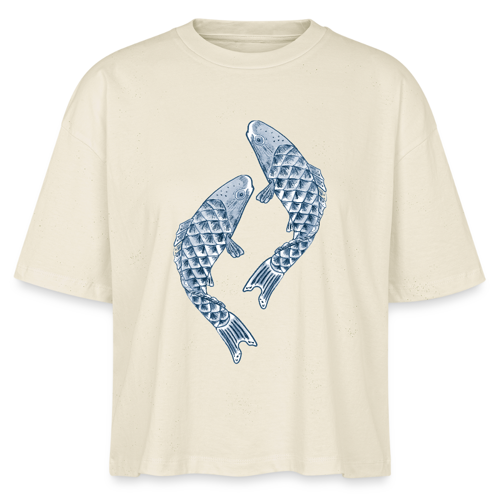 Stanley/Stella Frauen Boxy Bio-T-Shirt - “Blaue Kois” - Weißgrau