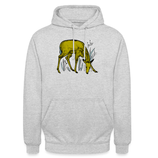 Unisex Hoodie - "Reh in Olive" - Hellgrau meliert