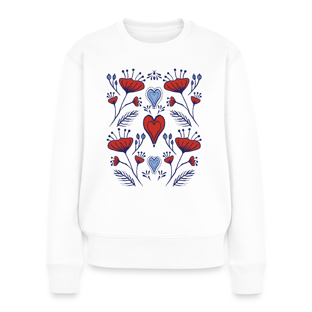 Frauen Premium Pullover - "Folklore Mohn" - Weiß