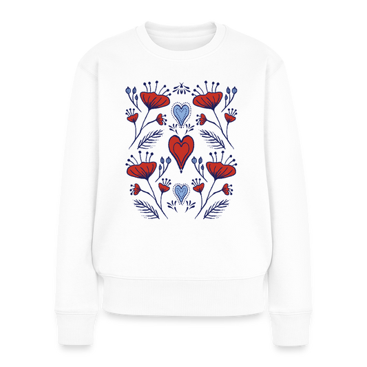 Frauen Premium Pullover - "Folklore Mohn" - Weiß