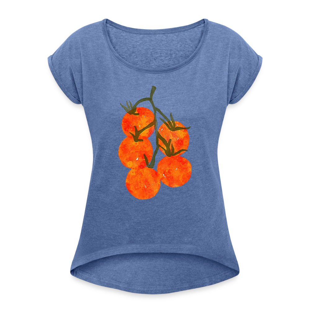 Frauen T-Shirt mit gerollten Ärmeln - “I Pomodori” - Denim meliert