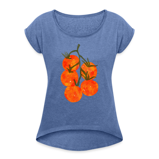 Frauen T-Shirt mit gerollten Ärmeln - “I Pomodori” - Denim meliert