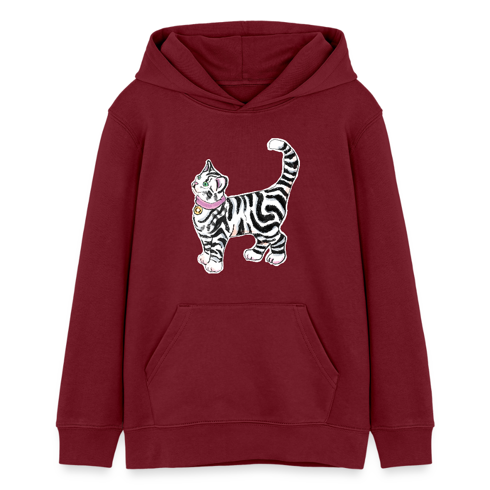Stanley/Stella Teenager Bio-Hoodie - “Getigerte Katze” - Burgunderrot