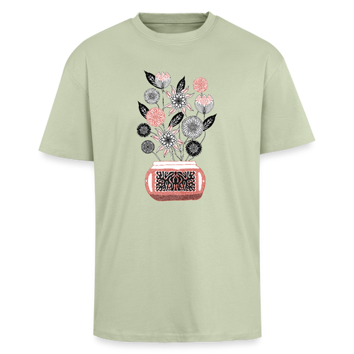 Heavy Oversize T-Shirt - “Vintage Vase” - Leichtes Salbeigrün 