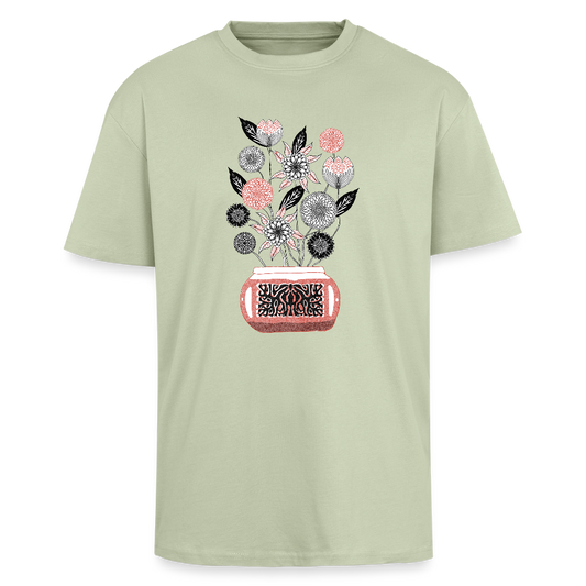 Heavy Oversize T-Shirt - “Vintage Vase” - Leichtes Salbeigrün 