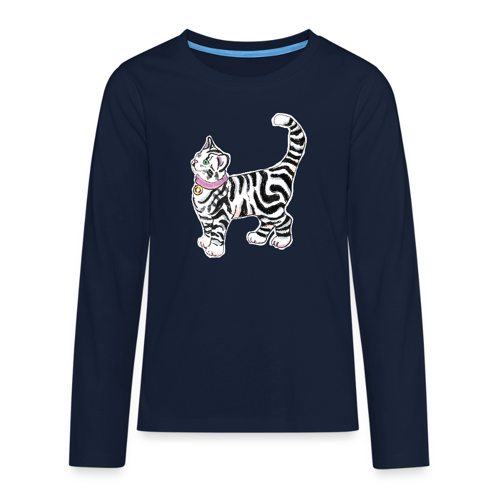Teenager Premium Langarmshirt - “Getigerte Katze” - Navy