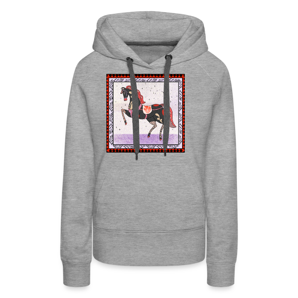 Frauen Premium Hoodie - "Rotes Pferd" - Grau meliert