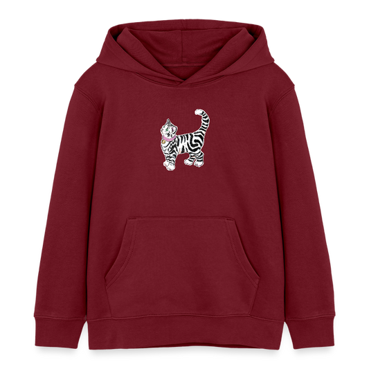 Stanley/Stella Kinder Bio-Hoodie - “Getigerte Katze” - Burgunderrot
