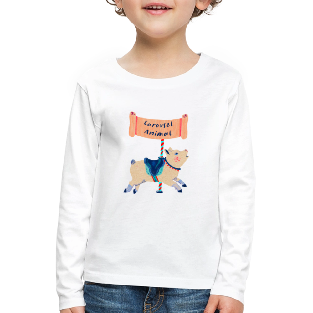 Kinder Premium Langarmshirt - “Carousel Animal” - Weiß