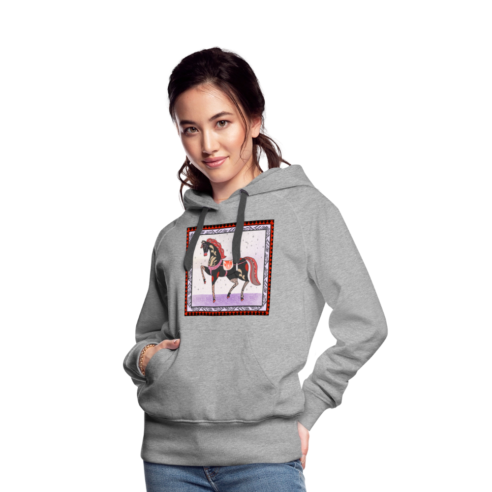 Frauen Premium Hoodie - "Rotes Pferd" - Grau meliert