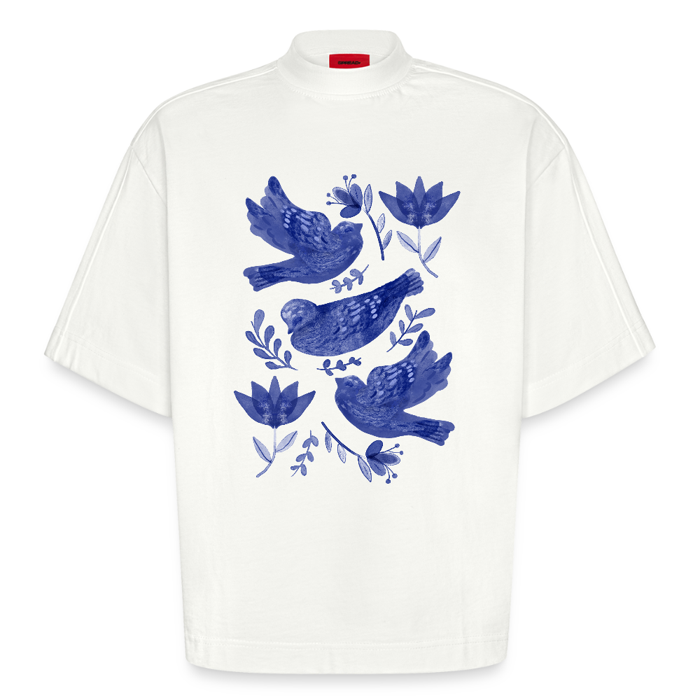 Heavyweight Oversized Organic Boxy T-Shirt - “Fayence Vögel” - OFF WHITE