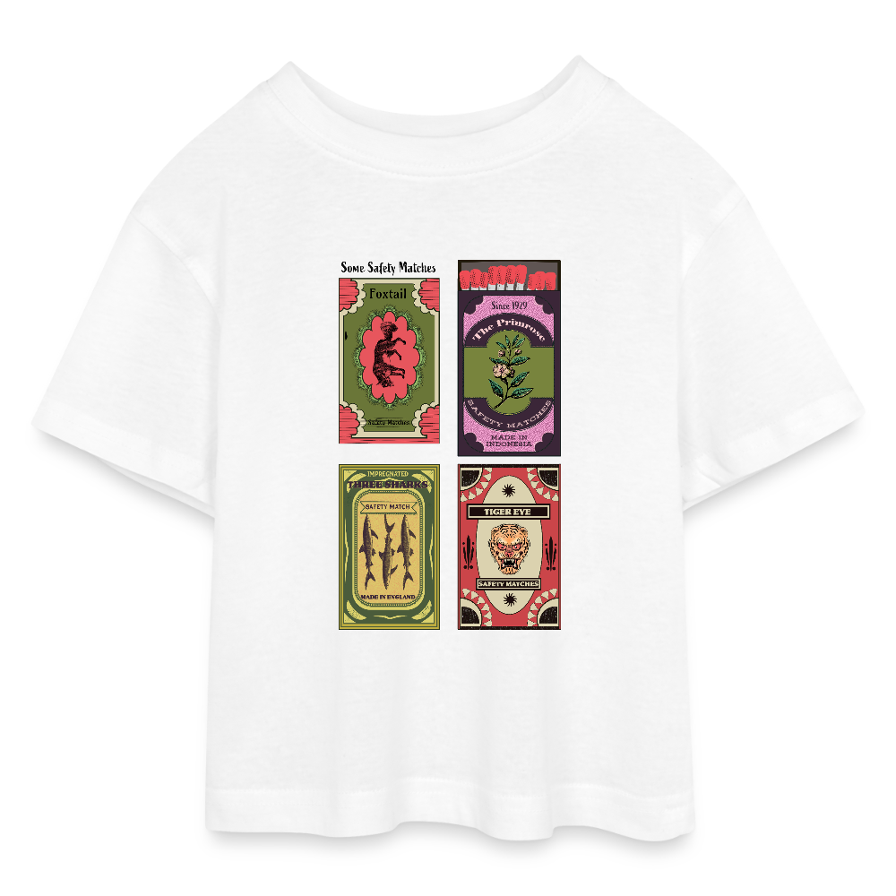 Teen Cropped Jersey T-Shirt - "Safety Matches" - Weiß