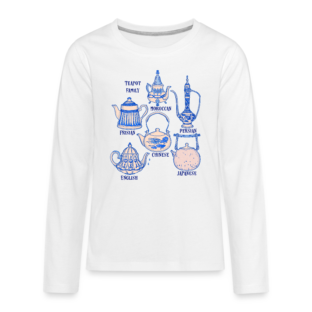 Teenager Premium Langarmshirt - “So Many Teapots” - Weiß