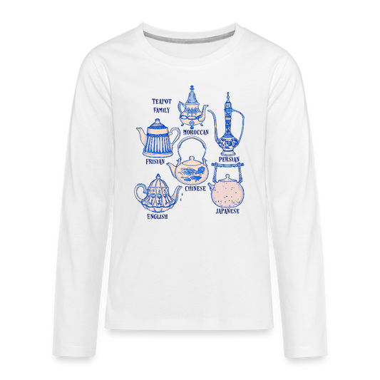Teenager Premium Langarmshirt - “So Many Teapots” - Weiß
