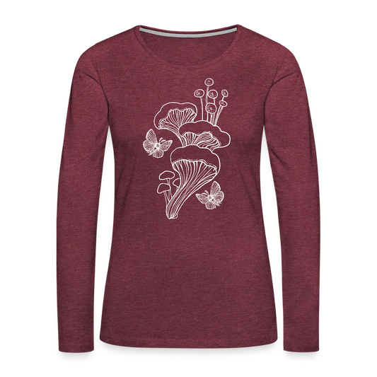 Frauen Premium Langarmshirt - “Goblincore_Tanz der Motten” - Bordeauxrot meliert