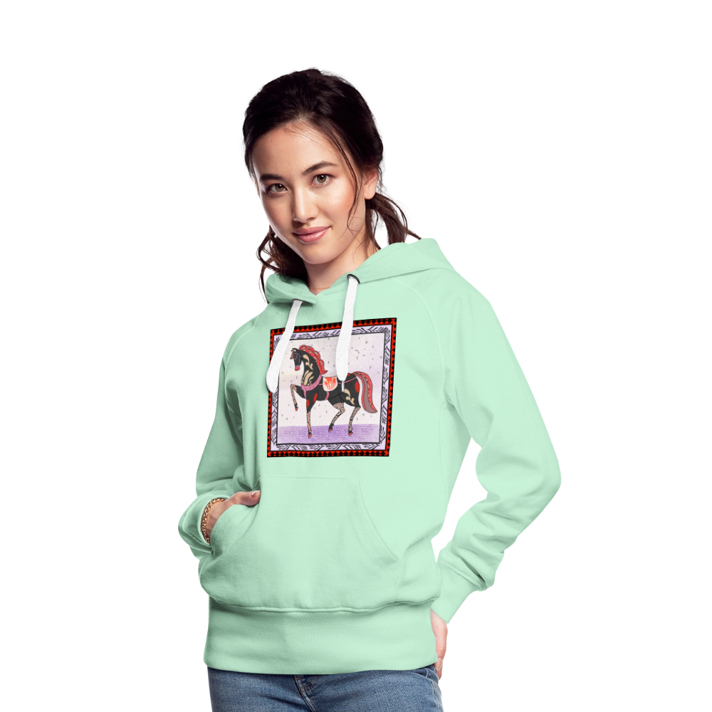 Frauen Premium Hoodie - "Rotes Pferd" - helles Mintgrün
