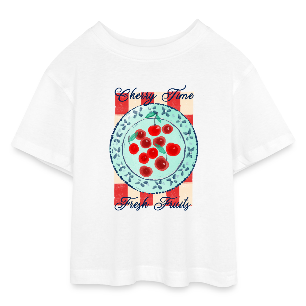 Teen Cropped Jersey T-Shirt - “Kirschenzeit” - Weiß