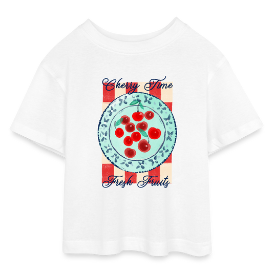 Teen Cropped Jersey T-Shirt - “Kirschenzeit” - Weiß