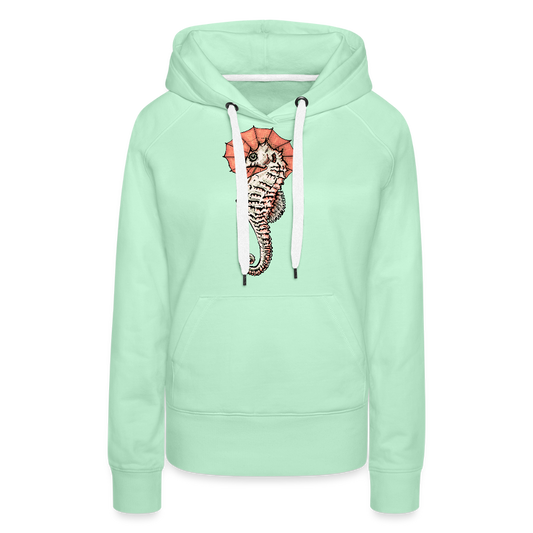 Frauen Premium Hoodie - "Seepferdchen Mandarin" - helles Mintgrün