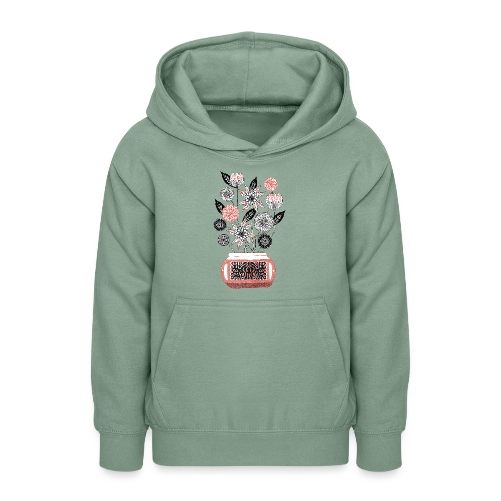 Teenager Hoodie - “Vintage Vase” - Graugrün