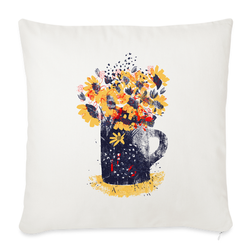 Sofakissen mit Füllung 44 x 44 cm - “Wildblumen” - Naturweiß 