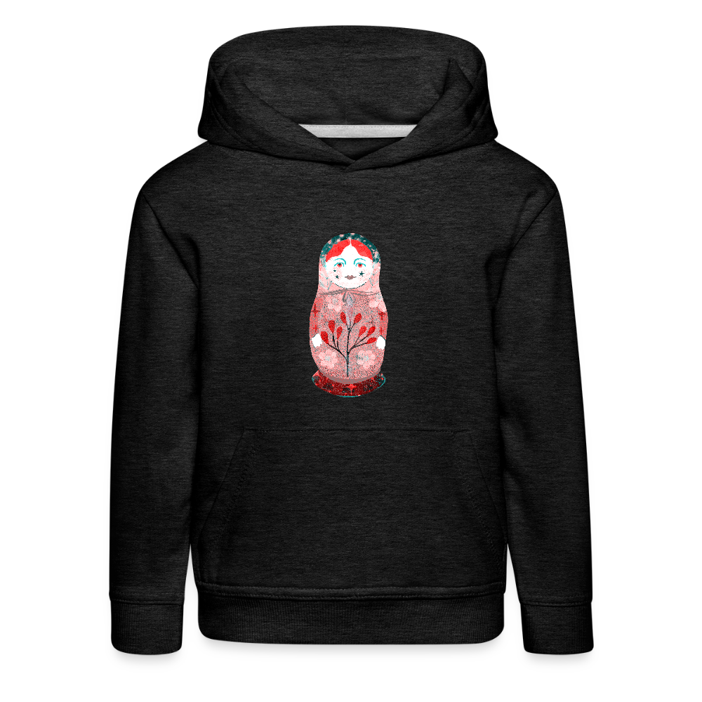 Kinder Premium Hoodie - “Retroprint Matroschka in Rot” - Anthrazit