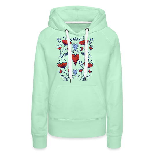 Frauen Premium Hoodie - "Folklore Mohn" - helles Mintgrün