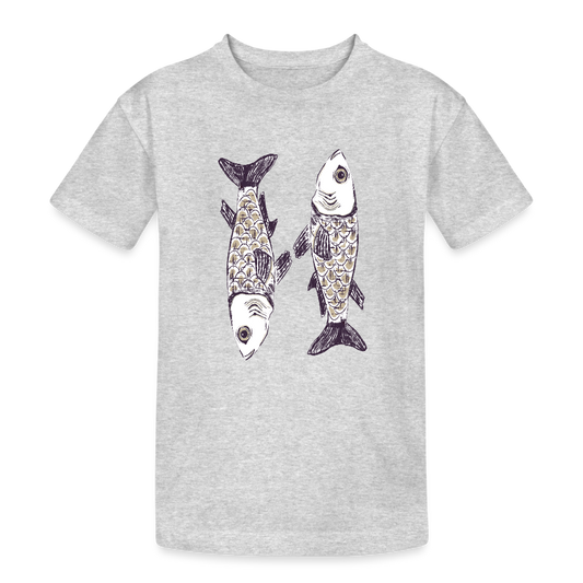 Kinder Heavy Cotton T-Shirt - “Zwei Sardinen” - Grau meliert