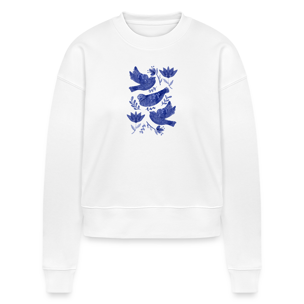 Stanley/Stella Cropped Frauen Bio-Sweatshirt - “Fayence Vögel” - Weiß