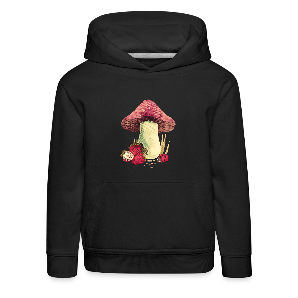 Kinder Premium Hoodie - Cottagecore_Pilz und Erdbeeren - Schwarz