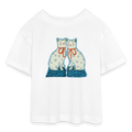 Teen Cropped Jersey T-Shirt - “Zwei Porzellankatzen” - Weiß