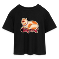 Teen Cropped Jersey T-Shirt - “Katze & Koinobori” - Schwarz