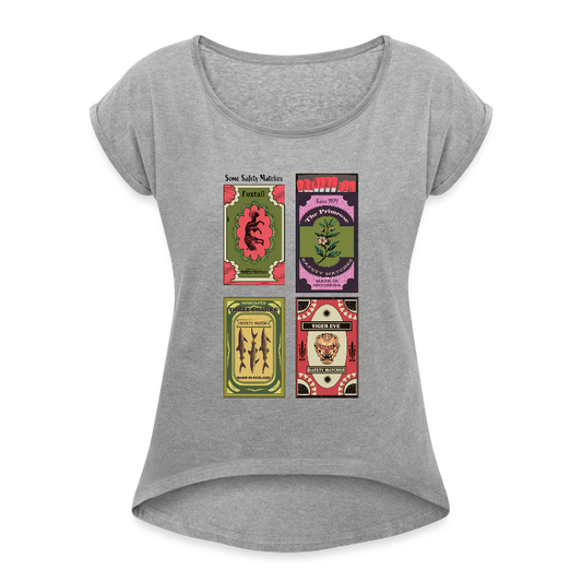 Frauen T-Shirt mit gerollten Ärmeln - "Safety Matches" - Grau meliert