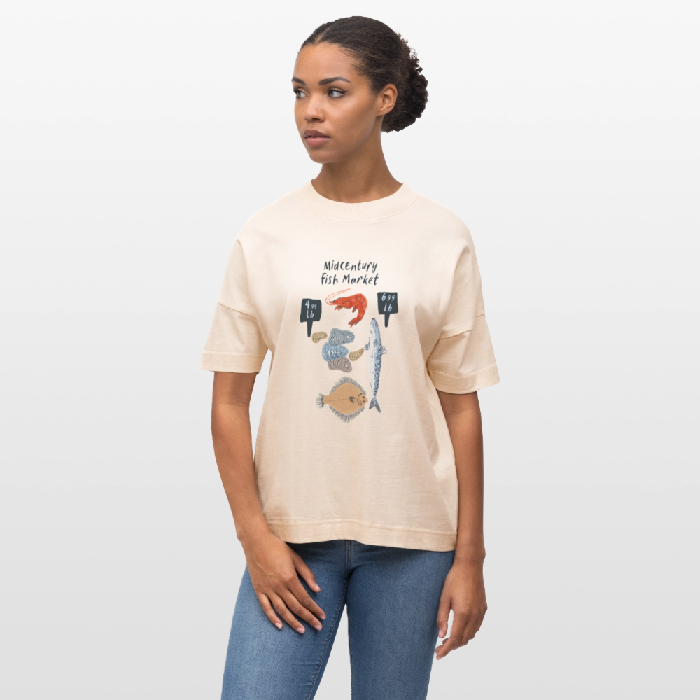 Stanley/Stella Oversized Unisex Bio T-Shirt - “Midcentury Fish Market” - Weißgrau