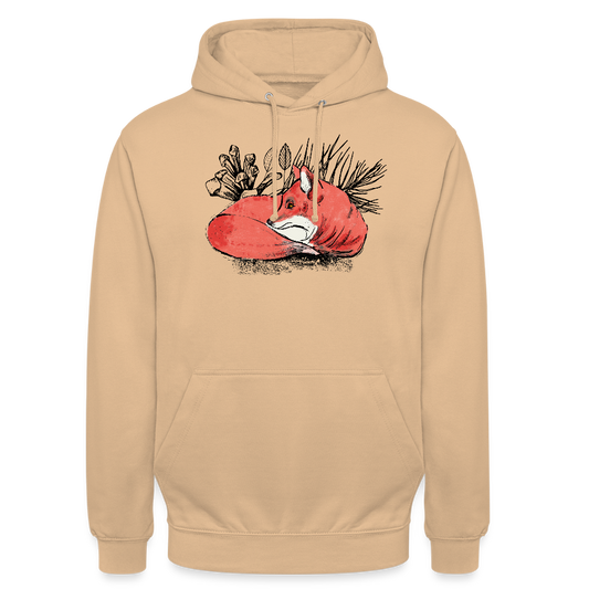 Unisex Hoodie "Ruhender Fuchs" - Pfirsich