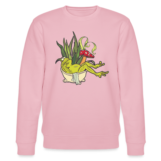 Männer Bio-Sweatshirt - “Cottagecore_Frosch in der Wanne” - Hellrosa