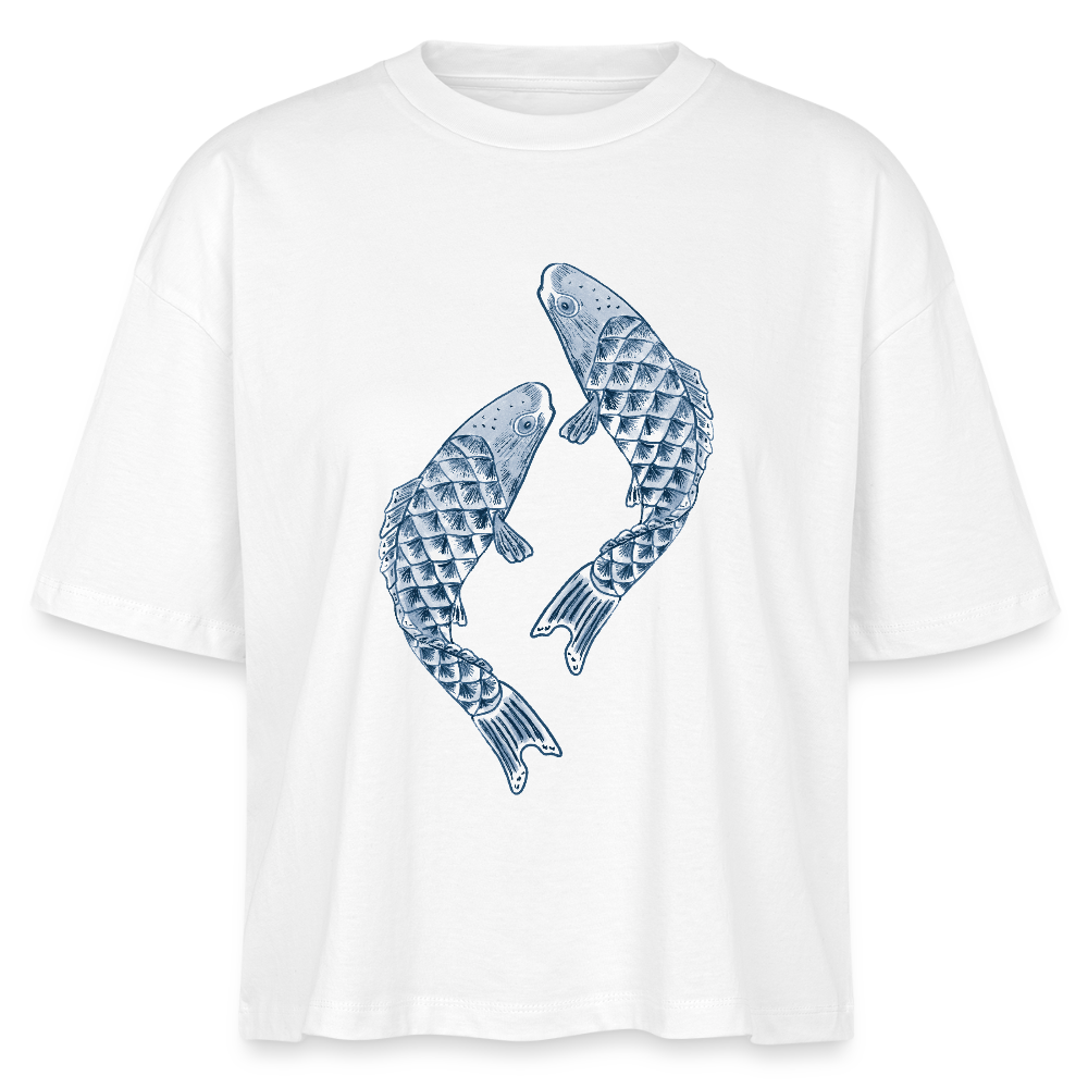 Stanley/Stella Frauen Boxy Bio-T-Shirt - “Blaue Kois” - Weiß