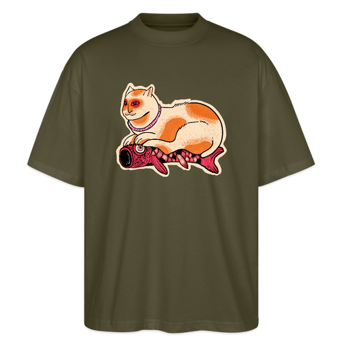 Stanley/Stella Oversized Unisex Bio T-Shirt - “Katze & Koinobori” - Khaki