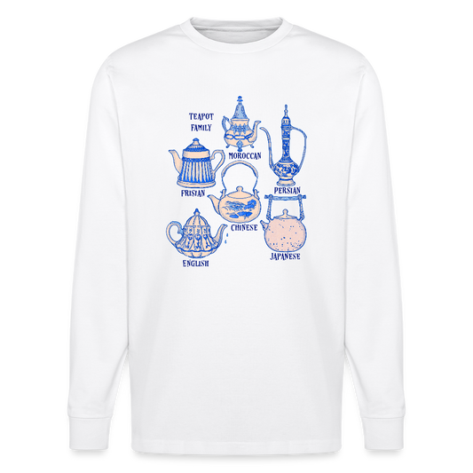 Stanley/Stella Unisex Bio-Langarmshirt - “So Many Teapots” - Weiß