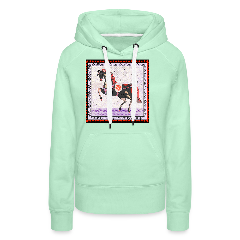 Frauen Premium Hoodie - "Rotes Pferd" - helles Mintgrün
