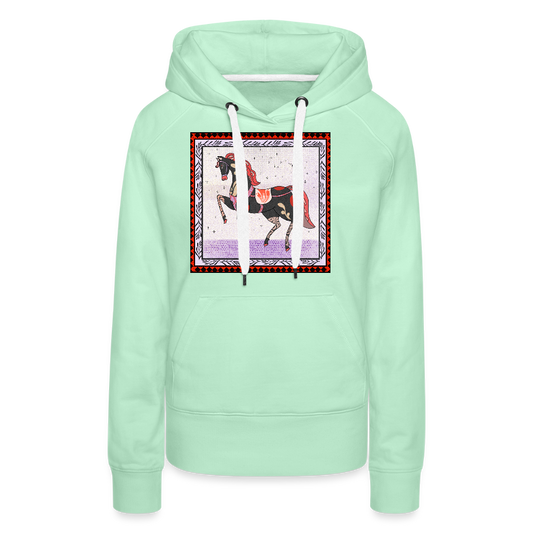 Frauen Premium Hoodie - "Rotes Pferd" - helles Mintgrün