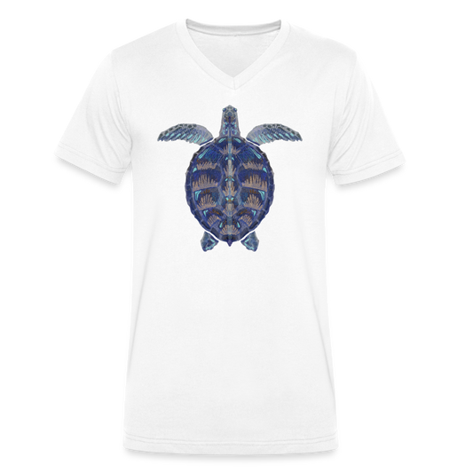 Männer Bio-T-Shirt mit V-Ausschnitt - "Meeresschildkröte" - weiß