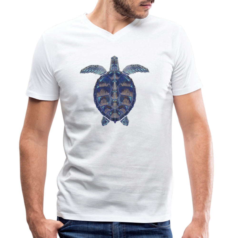 Männer Bio-T-Shirt mit V-Ausschnitt - "Meeresschildkröte" - weiß