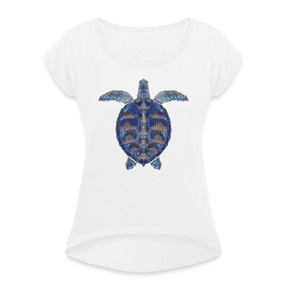 Frauen T-Shirt mit gerollten Ärmeln - "Meeresschildkröte" - weiß