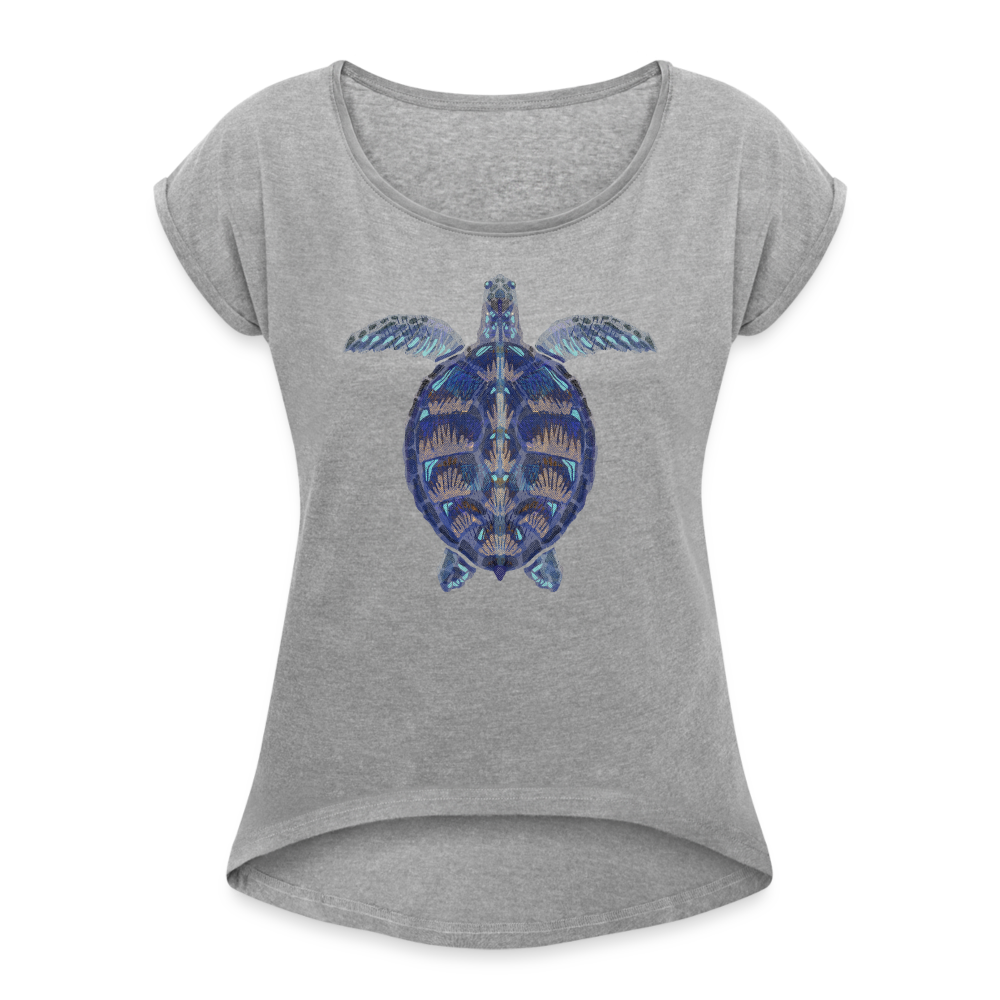 Frauen T-Shirt mit gerollten Ärmeln - "Meeresschildkröte" - Grau meliert