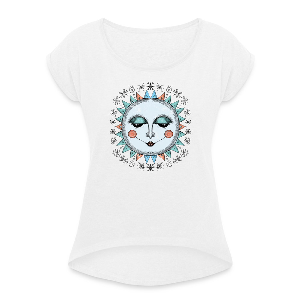 Frauen T-Shirt mit gerollten Ärmeln - “Wintersonne” - weiß